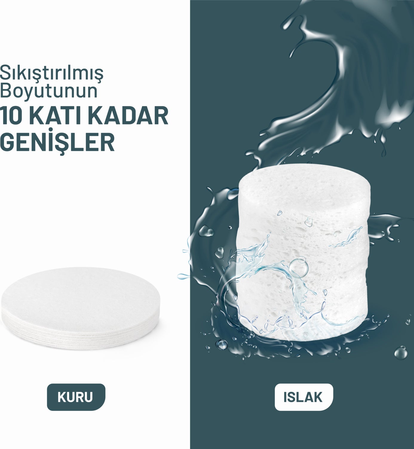 Sıkıştırılmış Yüz Temizleme Süngeri, Doğal Selüloz, Kozmetik Spa Süngeri, 50 Adet, Velauty