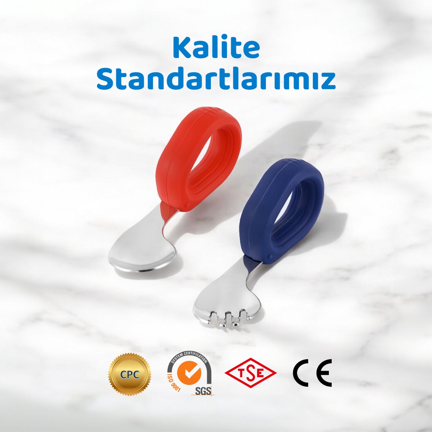 Bebek Çatal Kaşık Seti, Egik, 304 Paslanmaz Çelik, Silikon Saplı, Guqqo
