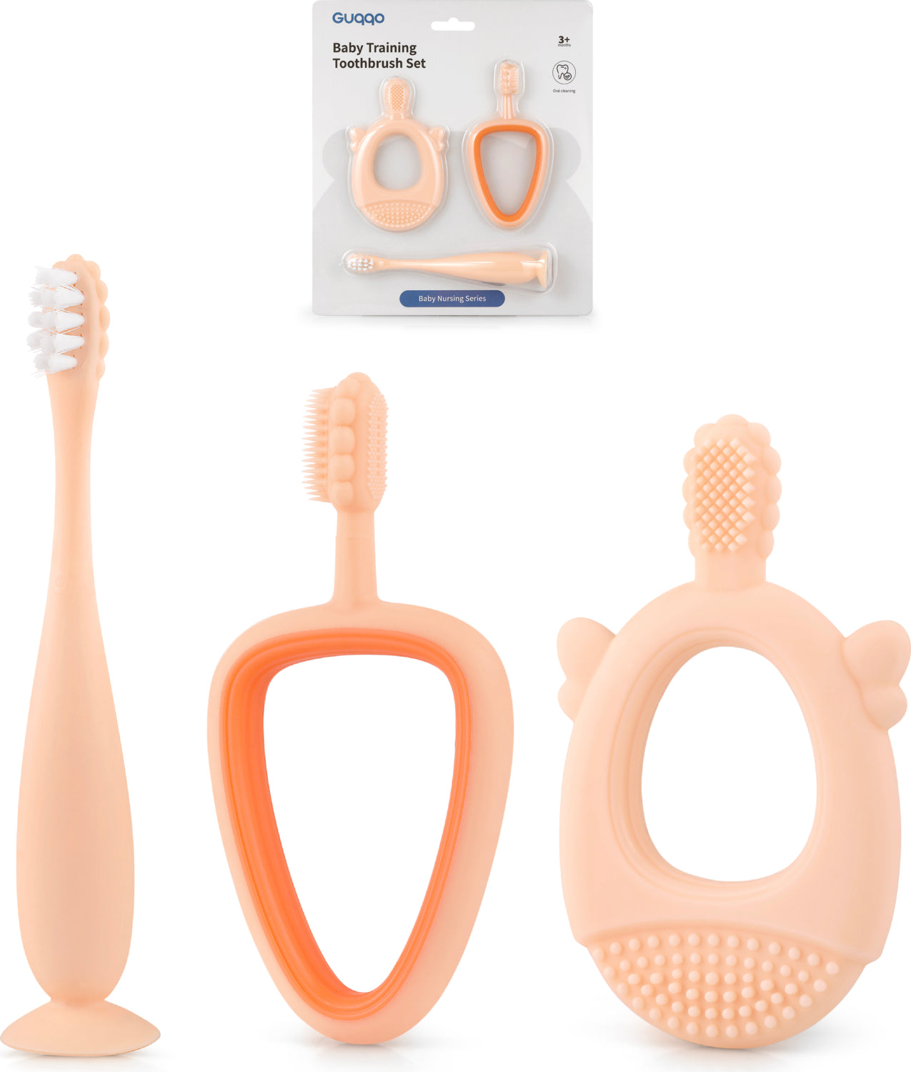 Bebek Diş Bakım Seti, 3 Lü Set, Diş Fırçası, Diş Kaşıyıcı, Damak Kaşıyıcı, Guqqo