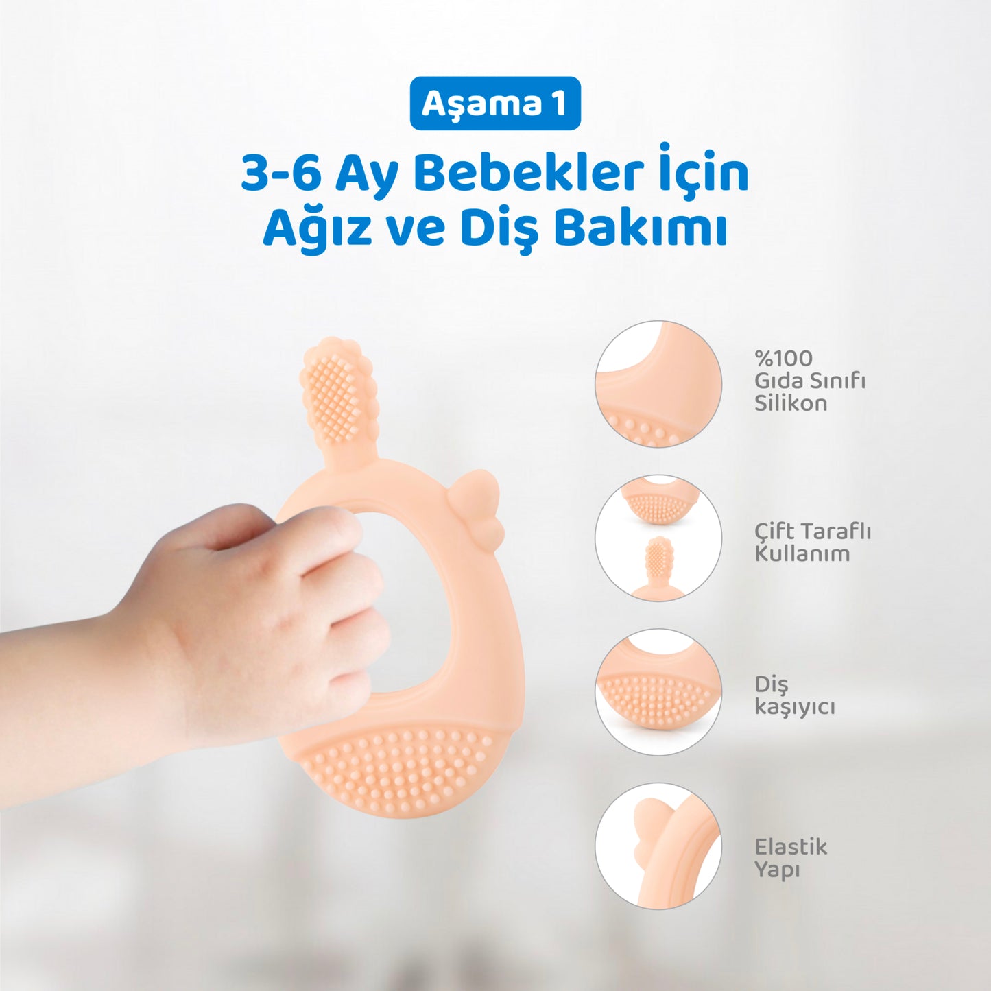 Bebek Diş Bakım Seti, 3 Lü Set, Diş Fırçası, Diş Kaşıyıcı, Damak Kaşıyıcı, Guqqo