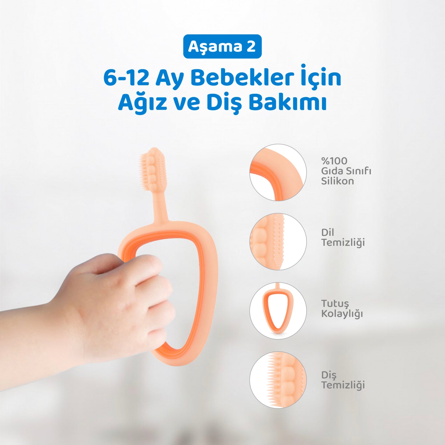 Bebek Diş Bakım Seti, 3 Lü Set, Diş Fırçası, Diş Kaşıyıcı, Damak Kaşıyıcı, Guqqo
