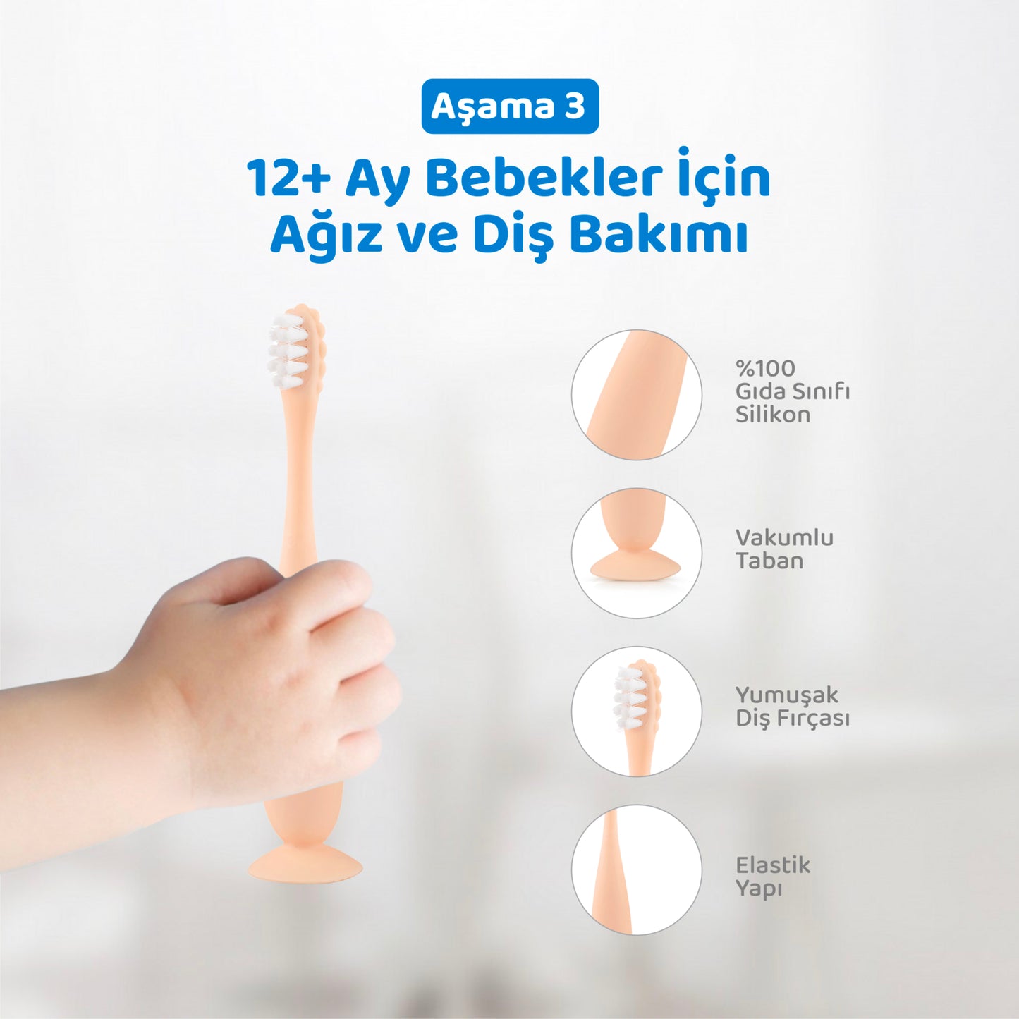 Bebek Diş Bakım Seti, 3 Lü Set, Diş Fırçası, Diş Kaşıyıcı, Damak Kaşıyıcı, Guqqo