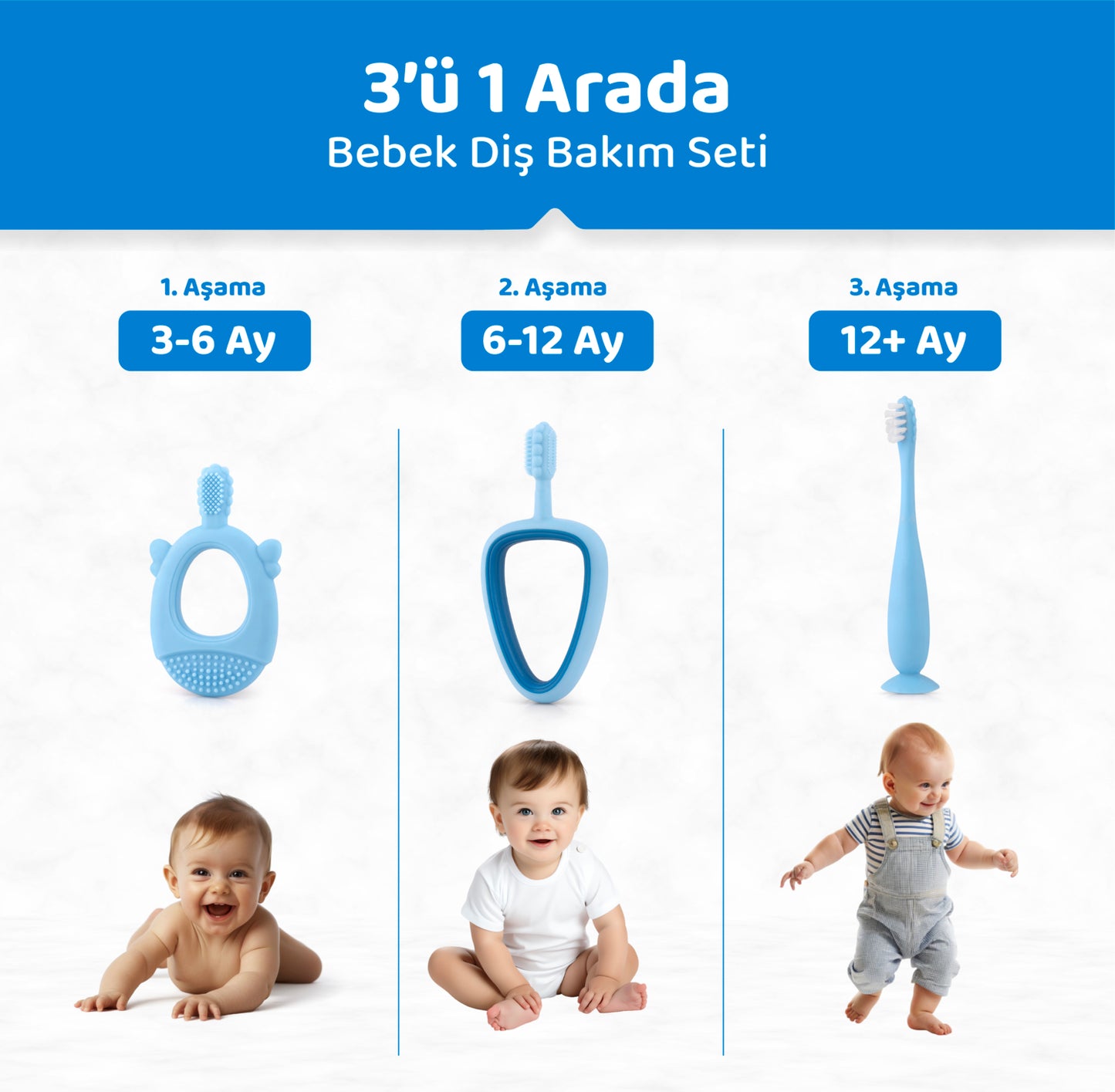 Bebek Diş Bakım Seti, 3 Lü Set, Diş Fırçası, Diş Kaşıyıcı, Damak Kaşıyıcı, Guqqo