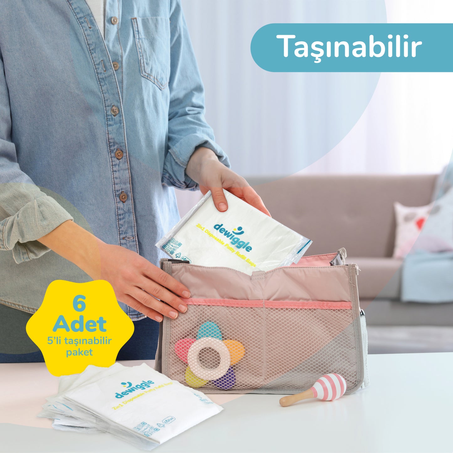 Lazımlık Poşeti, 300 ml Su Emici Pedli Hijyen Poşetleri, Seyahat, Dewiggle