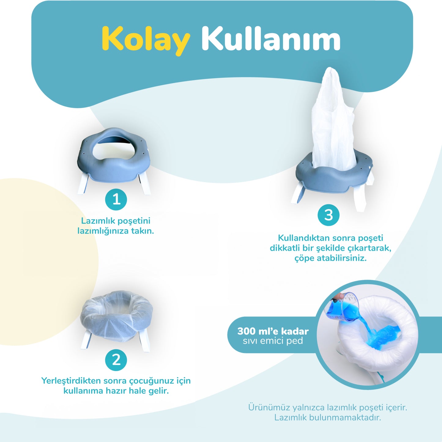 Lazımlık Poşeti, 300 ml Su Emici Pedli Hijyen Poşetleri, Seyahat, Dewiggle