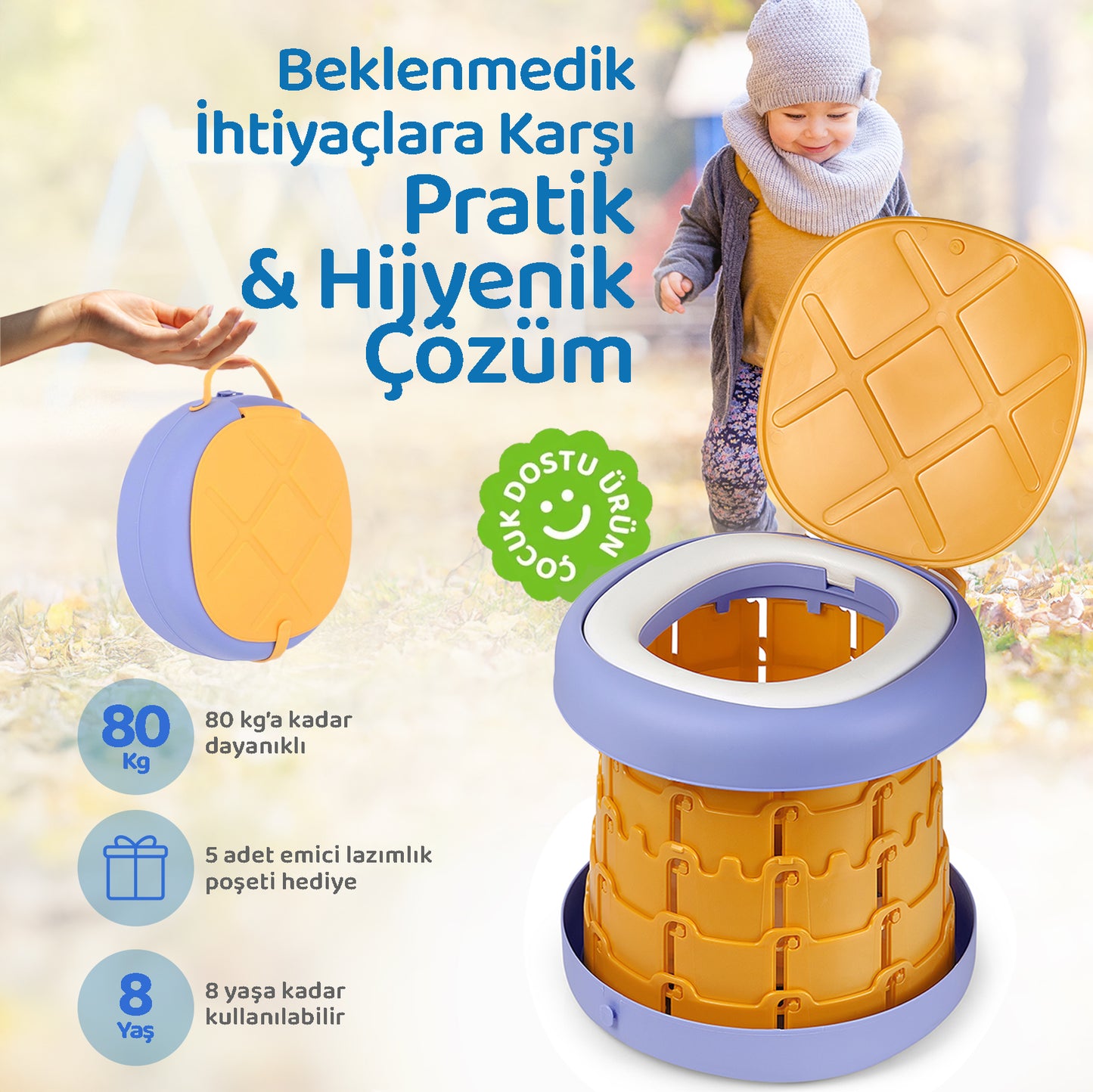 80 Kg Taşıma Kapasiteli Katlanabilir Portatif Bebek Lazımlığı