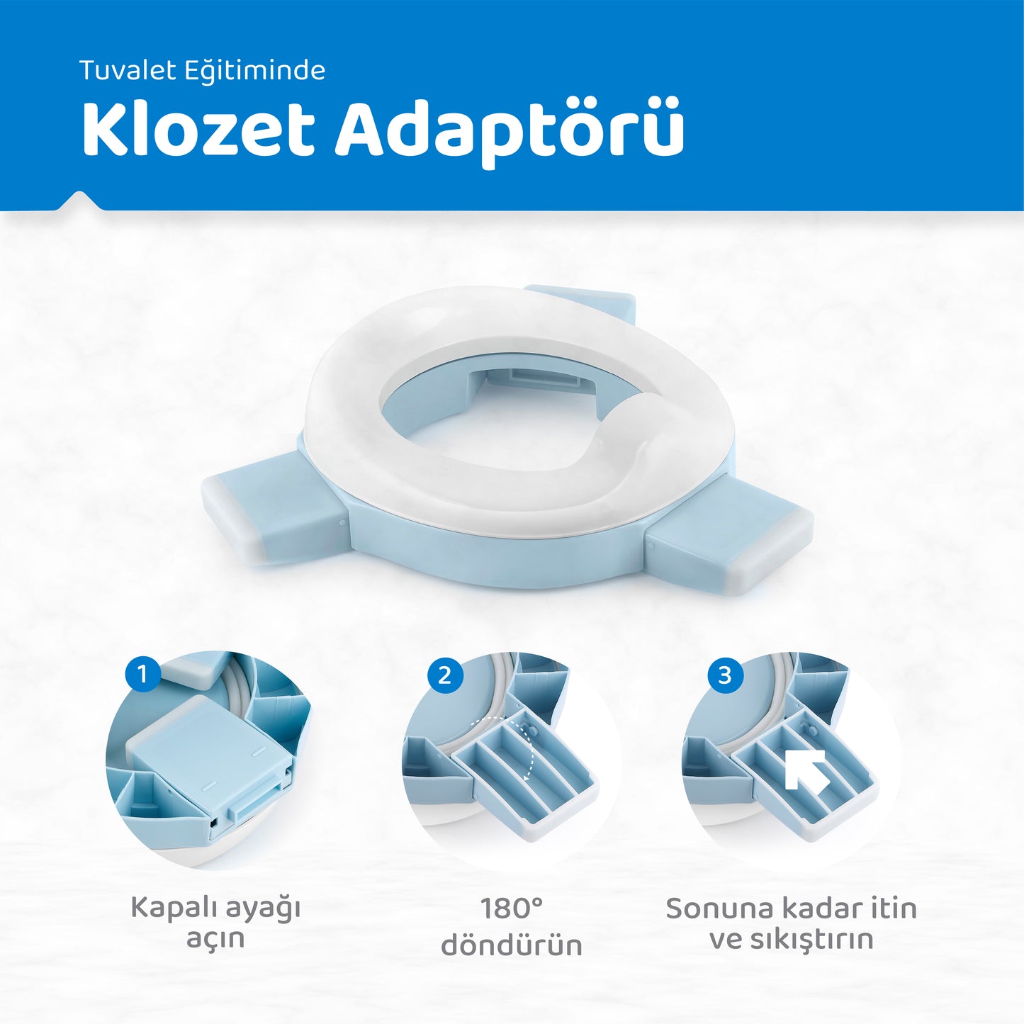 Lazımlık, Portatif Katlanabilir Taşınabilir Çocuk Tuvaleti, Klozet Adaptörü, Seyahat, v2 Yenilenen Tasarım, Mavi, Guqqo