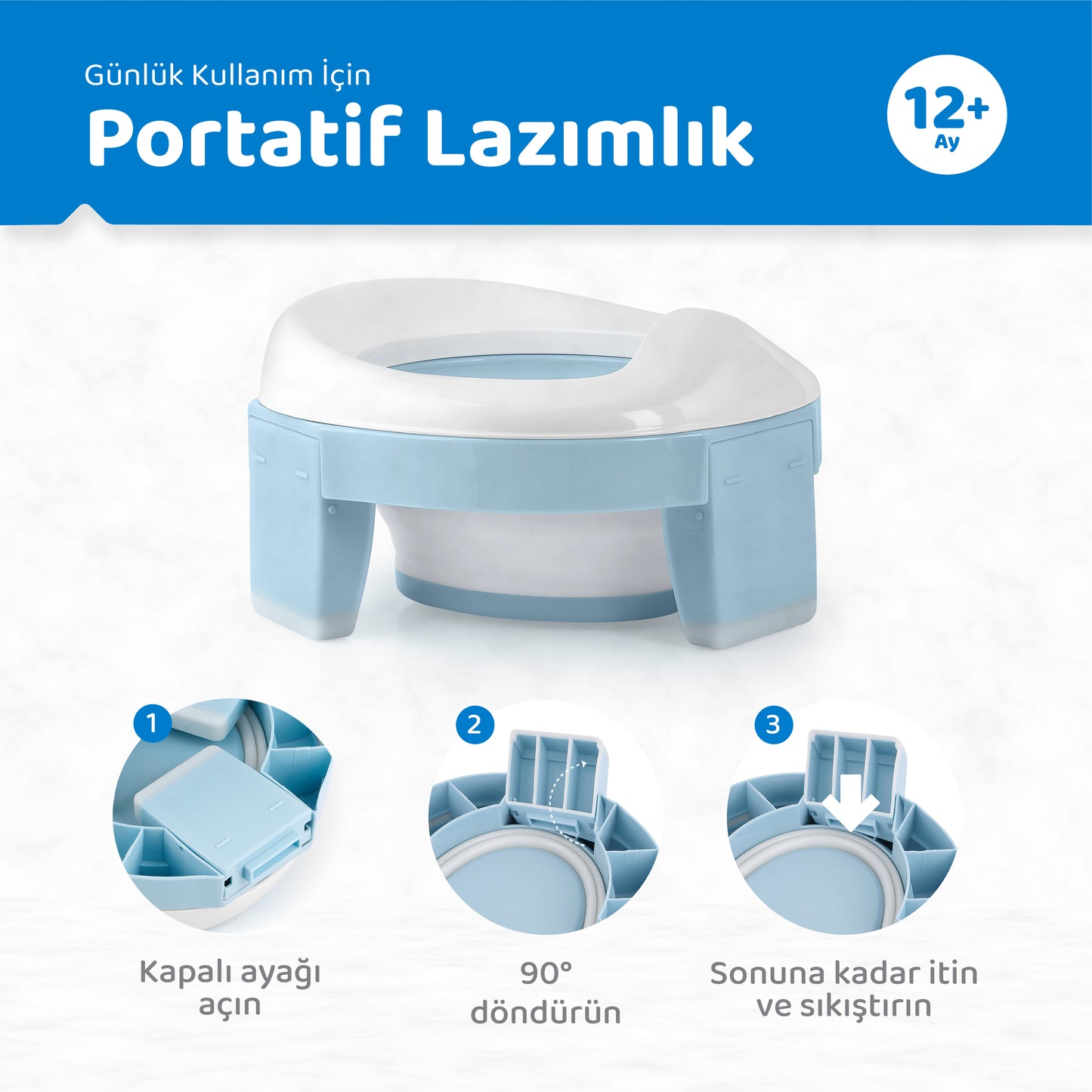 Lazımlık, Portatif Katlanabilir Taşınabilir Çocuk Tuvaleti, Klozet Adaptörü, Seyahat, v2 Yenilenen Tasarım, Mavi, Guqqo