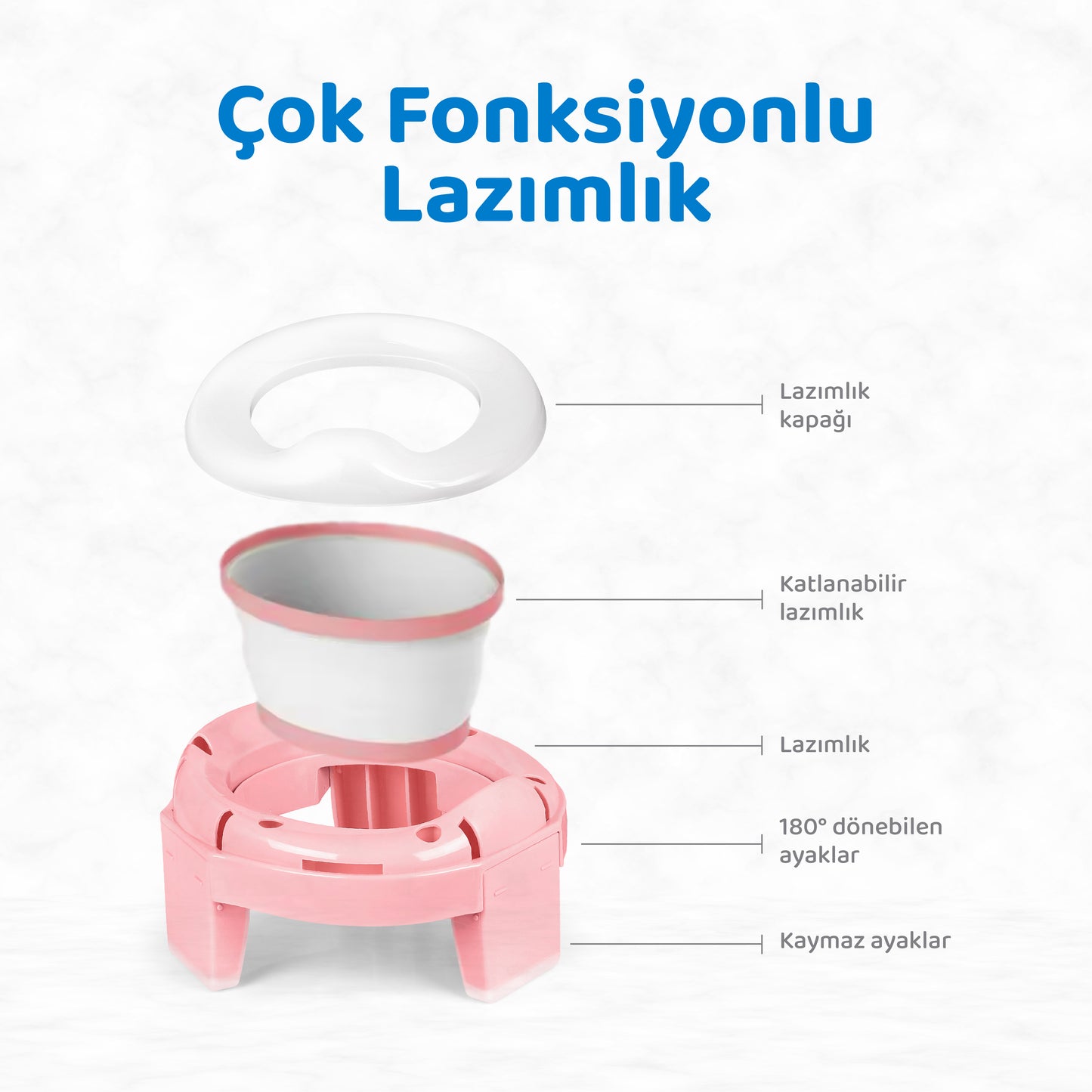 Lazımlık, Portatif Katlanabilir Taşınabilir Çocuk Tuvaleti, Klozet Adaptörü, Seyahat, v2 Yenilenen Tasarım, Mavi, Guqqo