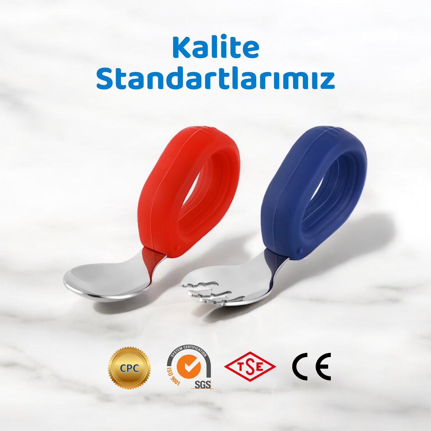 Bebek Çatal Kaşık Seti, 304 Paslanmaz Çelik, Silikon Saplı, Guqqo