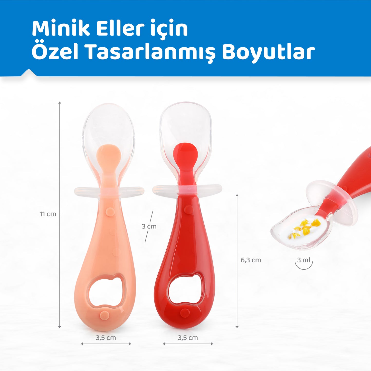 Silikon Bebek Mama Kaşık Seti, Diş Kaşıyıcı, 2 Li Set, Guqqo
