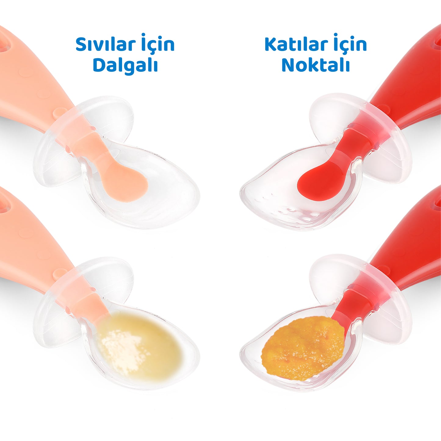 Silikon Bebek Mama Kaşık Seti, Diş Kaşıyıcı, 2 Li Set, Guqqo