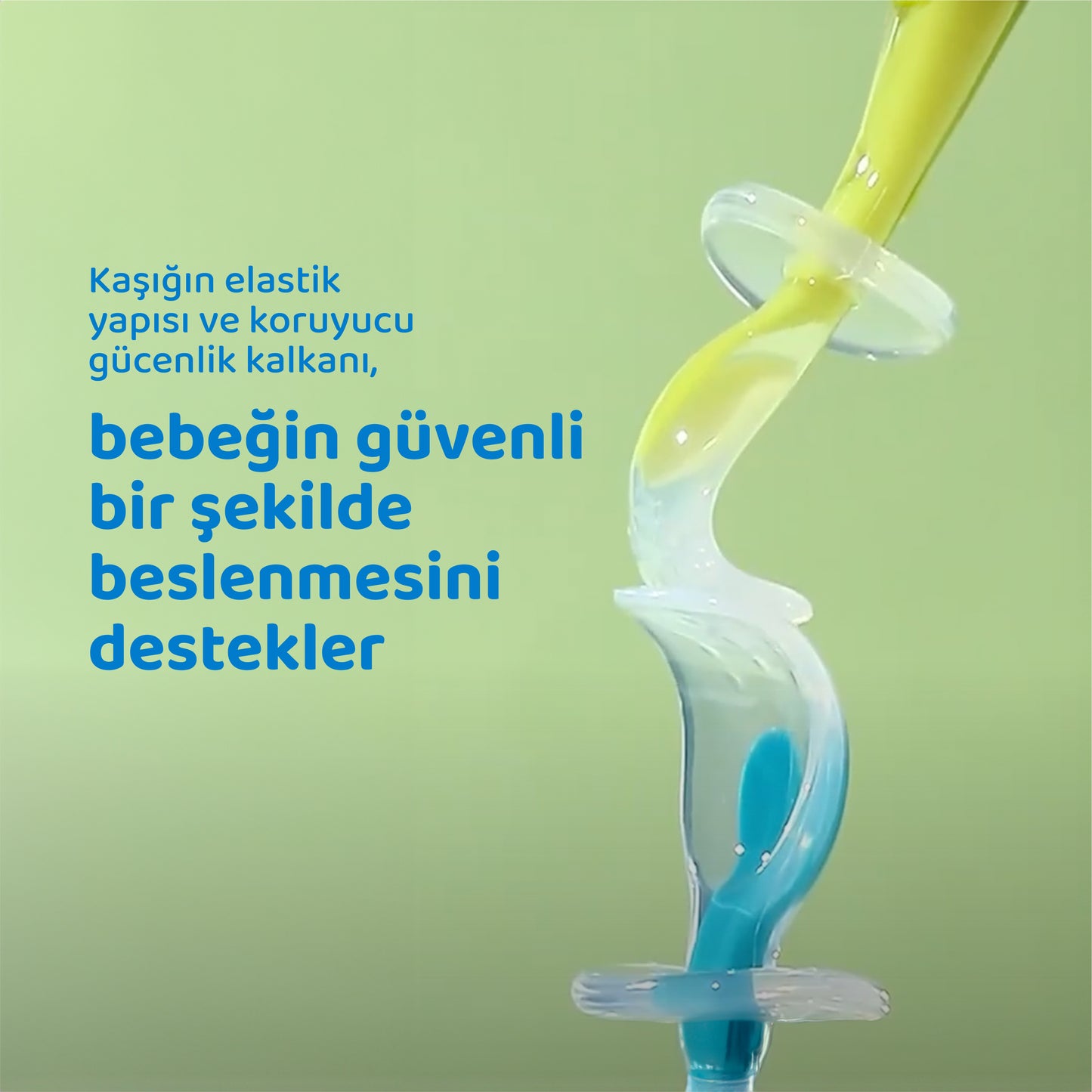 Silikon Bebek Mama Kaşık Seti, Diş Kaşıyıcı, 2 Li Set, Guqqo