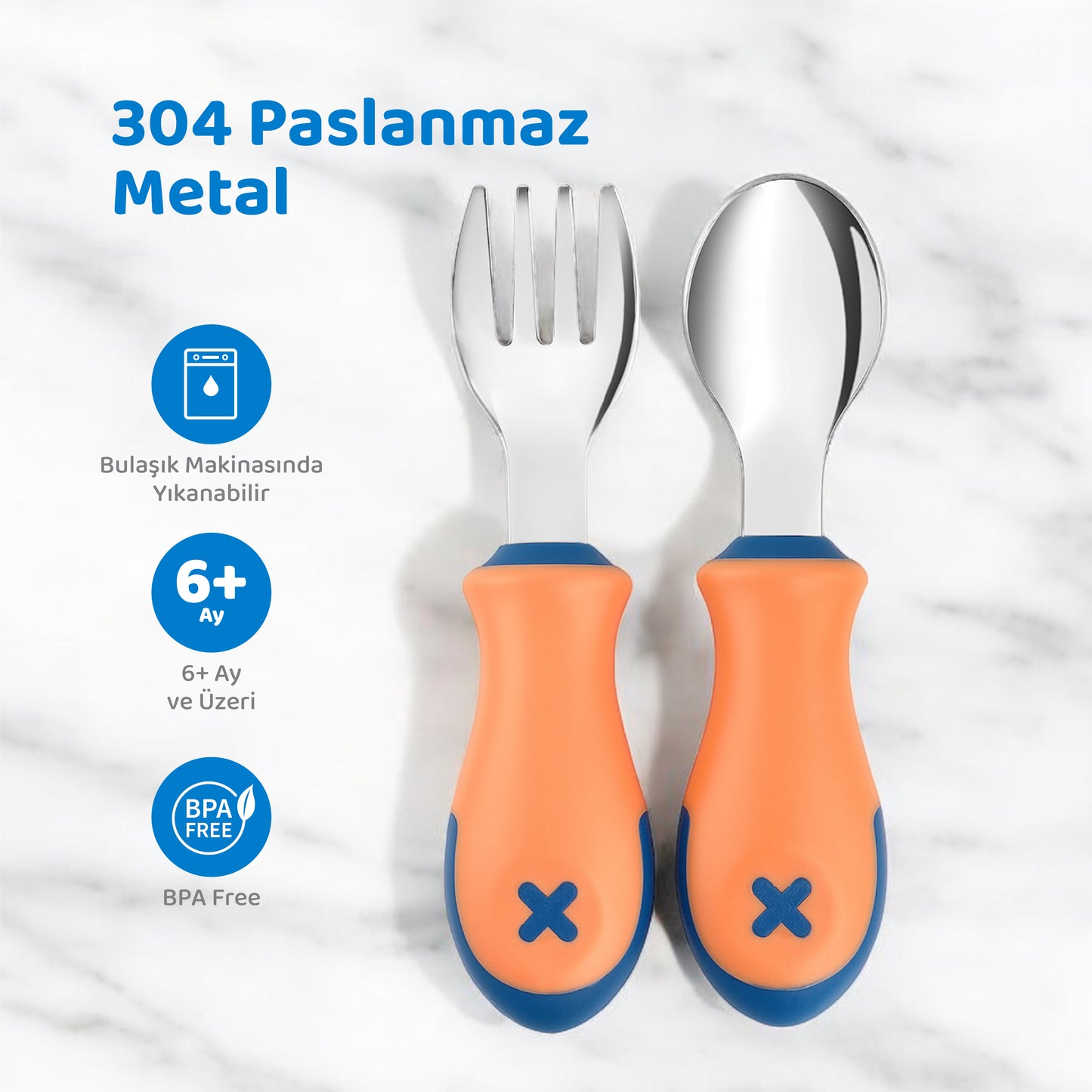 Bebek Çatal Kaşık Seti, 304 Paslanmaz Çelik, Guqqo